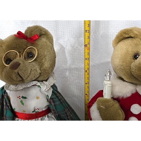 Vintage Twinkling Musical Teddies Mr & Mrs Claus Teddy Bear Holiday Christmas - Picture 10 of 11